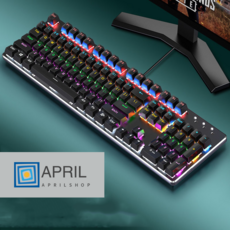 APRILSHOP 펑크 머신 게임 키보드 유선 키보드 세트 기계식키보드 게이밍키보드 청축 게임 키보드 + 마우스+이어폰 슈트., 싱글 키보드, 메탈 블랙 - 믹스(이벤트 에디션)