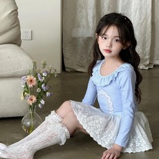 라움리에 여아 사랑스러운 공주 긴소매 투피스 치마 래쉬가드 수영복