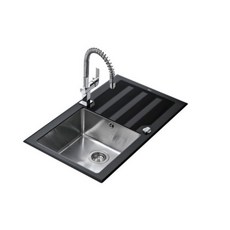愛琴海廚房 德國TEKA LUX 1B 1D 86 黑色玻璃鏡面水槽，860*510mm，簡約時尚，易於清潔，打造現代廚房
