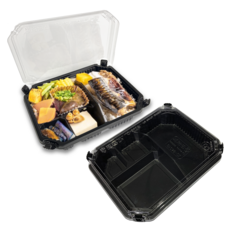 【盒作社】自扣四格餐盒 [整箱採購] 黑色塑膠餐盒/可微波餐盒/外帶餐盒/一次性餐盒, 1個, 自扣四格餐盒(底+蓋)300組