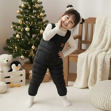 모모토리 유아 여아 남아 아동 어린이 기모 스노우 베어 곰돌이 패딩멜빵 팬츠 스키복