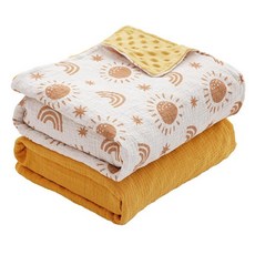 CoolaPeach 모슬린 아기 담요 2팩 남아 및 여아용 매우 부드러운 속싸개 담요 모슬린 면 전면 & 도트 플리스 뒷면 99.1 x 74.1cm(39 x 29.5인치), 태양