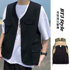 BT3 Style 工裝斜口袋背心 無袖背心 MN07, 黑,M