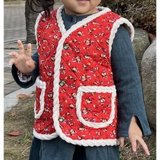 상큼발랄 귀여운 꽃조끼 아동 주니어 여성 포근한 털조끼