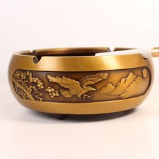 黃銅煙灰缸桌麵擺件 花開富貴 中式風, 1個, 小號大展宏圖 仿古色