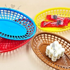 레트로 플라스틱 바스켓 간식 담기 소품 정리 수납 주방 테이블 보관 용기, 1개, 레드