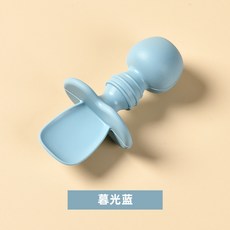 兒童食品級硅膠輔食學習餐具 寶寶磨牙勺, 藍色（單勺）, 1個