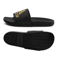 adidas 愛迪達 男女通用 Adilette Comfort 柔軟氣墊拖鞋, 245, 黑色+金色