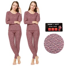 1+1 엘에이스 꽃나염 여성 할머니 초극세사 기모내의 상하세트