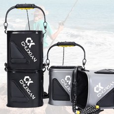 물고기 살림통 접이식 낚시 두레박 삐꾸통 다용도 낚시통, 1개, 레이블링 접이식두레박_블랙