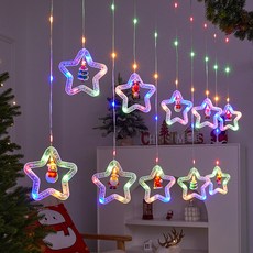 聖誕節造型窗簾燈串 USB供電多模式閃爍 聖誕樹五角星圓環裝飾燈, 1個, 【皮線燈】暖白 五角星,USB電源 8模式閃爍