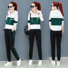 오스틱니 여성 봄가을 트레이닝복 세트 캐주얼 후드티 민소맨 상하바지세트 여자 츄리닝세트 후드티 운동복 세트 패션 중년여성옷