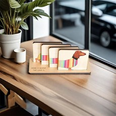 다용도 사각 우드 컵 받침대 정리대 세트, 1개