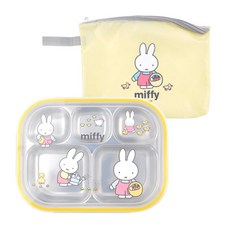 里和 韓國正版 米菲兔 304不鏽鋼 兒童 餐具組 學習筷 湯匙 叉子 餐盤 水壺 水杯 防燙碗 學習碗筷 樂扣式 餐盤, 1個, 餐盤-基本款, 銀色