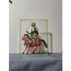 牛皮雕刻手工上色皮影 騎馬武將 非遺工藝 尺寸35x29cm, 如圖所示, 1個