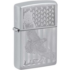 지포 라이터 미국 국기 독수리 디자인 실버 라이타, High Polish Chrome, 1개
