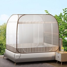 대형 사각 원터치 모기장 넓은 침대 방충망 벌레차단, 브라운 1-2인용