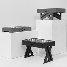 데일리프렌즈 강아지밥그릇 2구 반려동물 3단 높이조절 스테인리스, 1개, 블랙