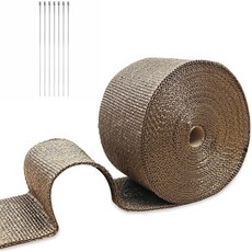 AggSound 2인치 x 16.5인치 배기 히트 랩 티타늄 유연한 용암 섬유 머플러 롤 파이프 열대 지역별로 5cm 5m 현무암 5개의 스테인리스 잠금 타이가 있는 실드 테이프, 4" × 100', Titanium