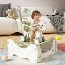 多功能兒童搖搖馬滑步車 附推桿 嬰兒學步玩具, 多功能天馬蹦床搖馬（豆蔻綠）, 1個
