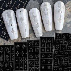 네일 스텐실 스티커 시즌2 치크 하트 별 나비 반짝 빛 플라워 네일스티커, 1개, 네일 스텐실 스티커 J타입