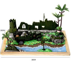 臺灣熱銷 新款微景觀 兒童手工diy材料包製作滴膠沙盤小夜燈場景男女孩玩具, 守衛海岸【20*30大框 帶燈 帶滴膠】, 1個