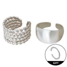 헤이주 [1+1] 실버925) 유니크 레이어드 꽈배기 볼드 무광 반지 세트