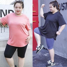 여성 빅사이즈 운동복 트레이닝 세트 러닝 요가 다이어트 빠른건조, 1개, 핑크 상의