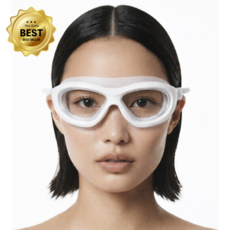 귀마개 일체형 자국없는 물안경 클리어뷰 수경, 화이트, 1개