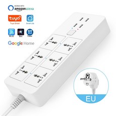 AI 스마트 플러그 원격 제어 콘센트 WIFI 전원 Srip Universal 5V3.1A Alexa Googlehome Bluetooth 멀티 6AC 4USB 음성 영국/EU/U, 16A EU WIF 1.8M, 유니버설 플러그