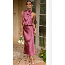 Yellwel신상 여성 무지 슬리브리스 원피스 세련된 스타일 DJP