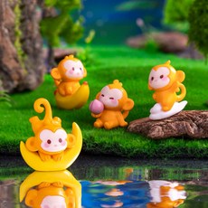 테라리움재료 바나나탄 원숭이 4종세트 동물피규어 화분장식 미니어처, 1세트