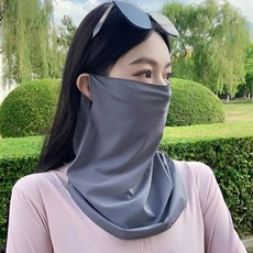 防曬面罩 冰絲防曬面罩袖套全臉女面紗夏季防紫外線套裝兩件套遮陽掛耳臉罩, 【單件裝】純深灰, 1個