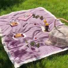 레드 체크 피크닉 매트 봄가을 캠핑 방수 테이블보 빈티지 스타일, 퍼플 90x150cm 1인용