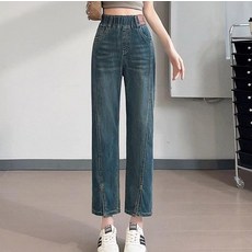 모몰라티 여성용 스판 9부 열다 기장 일자 밴딩 청바지