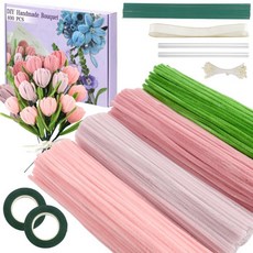 DIY手工扭扭棒套裝 花卉加密毛條彩色鬱金香花束毛根套裝, 粉色彩盒, 1個
