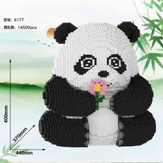 超大財神爺兒童益智高難度拼裝拼圖積木玩具男女孩禮物立體擺件, 1個, 40釐米花花大熊貓+積木錘:47, 1片