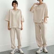 NewCare女款運動套裝短袖套裝寬鬆版型運動褲日常套裝