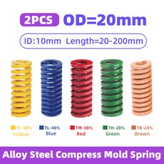태엽스프링 용수철 코일 Creamily 2PCS 다이 스프링 로딩 나선형 스탬핑 압축 금형 외경 20mm 내경 10mm L 20-200mm, [00] Yellow, [01] OD20mm-(ID10mm), [00] 40mm