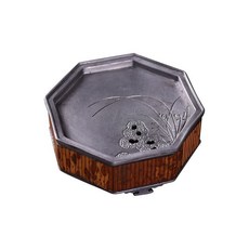 拾光優選好物 中式湘妃竹古錫壺承 家用儲水干泡盤 客廳干濕茶臺錫盤 復古茶盤 老式, 1個, 草韻 12x12x4.5cm