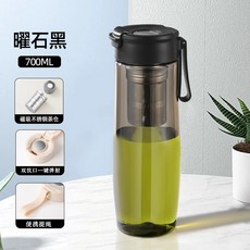 磁彈泡茶杯 茶水分離設計 大容量水杯 耐高溫材質 運動便攜 提繩設計 防漏密封+黑色700ml-雙飲口不鏽鋼茶倉+700ml, 1個, 1L, 黑色700ml-雙飲口不鏽鋼茶倉:700ml