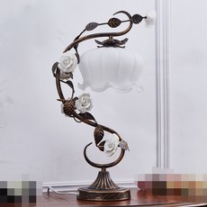 빈티지 테이블램프 장미 모티브 무드등 침실 거실 인테리어 스탠드 감성 조명, 흰 꽃의 우아함 시리즈 푸시 스위치/온열 LED 전구