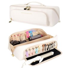 Linpr Hot Hair Tools 내열성 실리콘 매트가 있는 여행 가방 투인원 헤어 드라이어 보관 가방 컬링 아이언 스트레이트너 핫 에어 브러시용 여성용 여행 필수품, 화이트
