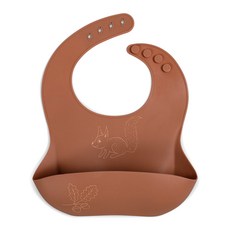 FILIBABBA 彩繪矽膠防水圍兜 松鼠圖案 柔軟矽膠 可調式鈕扣 適用0個月以上寶寶, 1個, 彩繪矽膠防水圍兜squirrel