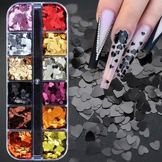 Archタイプ 하트 홀로그램 네일 하트 홀로 하트 홀로 홀로그램 네일 파츠 12색 사이즈 혼합 골드 브라운 (BYN-05)