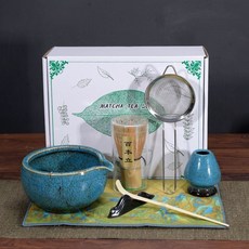 宋代點茶 陶瓷日式打抹茶套裝 竹子抹茶刷 茶筅立 日式抹茶碗陶瓷打抹茶用套裝茶筅竹子抹茶刷百本立宋代點茶道禮盒 台灣出貨, 窯變藍抹茶碗七件套(厚)+彩盒, 1個