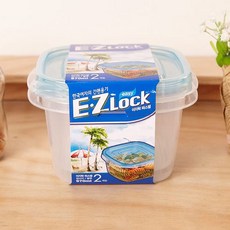 플라스틱찬통 이지락 정사각 밀폐 970ml 블루2p