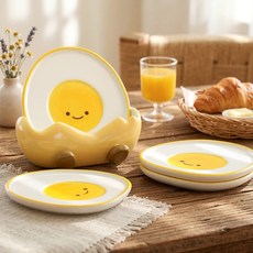 (정식통관/국내발송) 스마일 에그 플레이트 5p 세트 귀여운 앞접시 세트 그릇 집들이 신혼 자취 선물, 1개