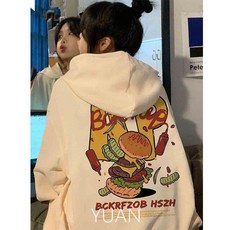 帽t 連帽衛衣女 刷毛衛衣 秋冬 美式復古 漢堡印花 連帽帽T女 寬松慵懶風 oversize 長袖上衣 美式帽T 帽踢