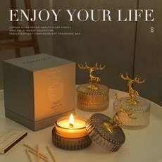 CANDERFUL 小鹿香氛蠟燭 手工大豆蠟, 1個, 筆墨檀香-香燭